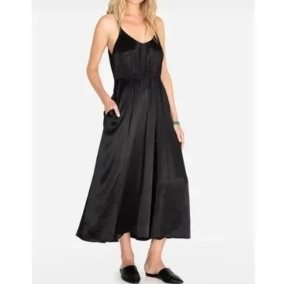 Johnny Was Calme Satin Maxi Midi Cami Dress in Black Boho Goth - Picture 1 of 15